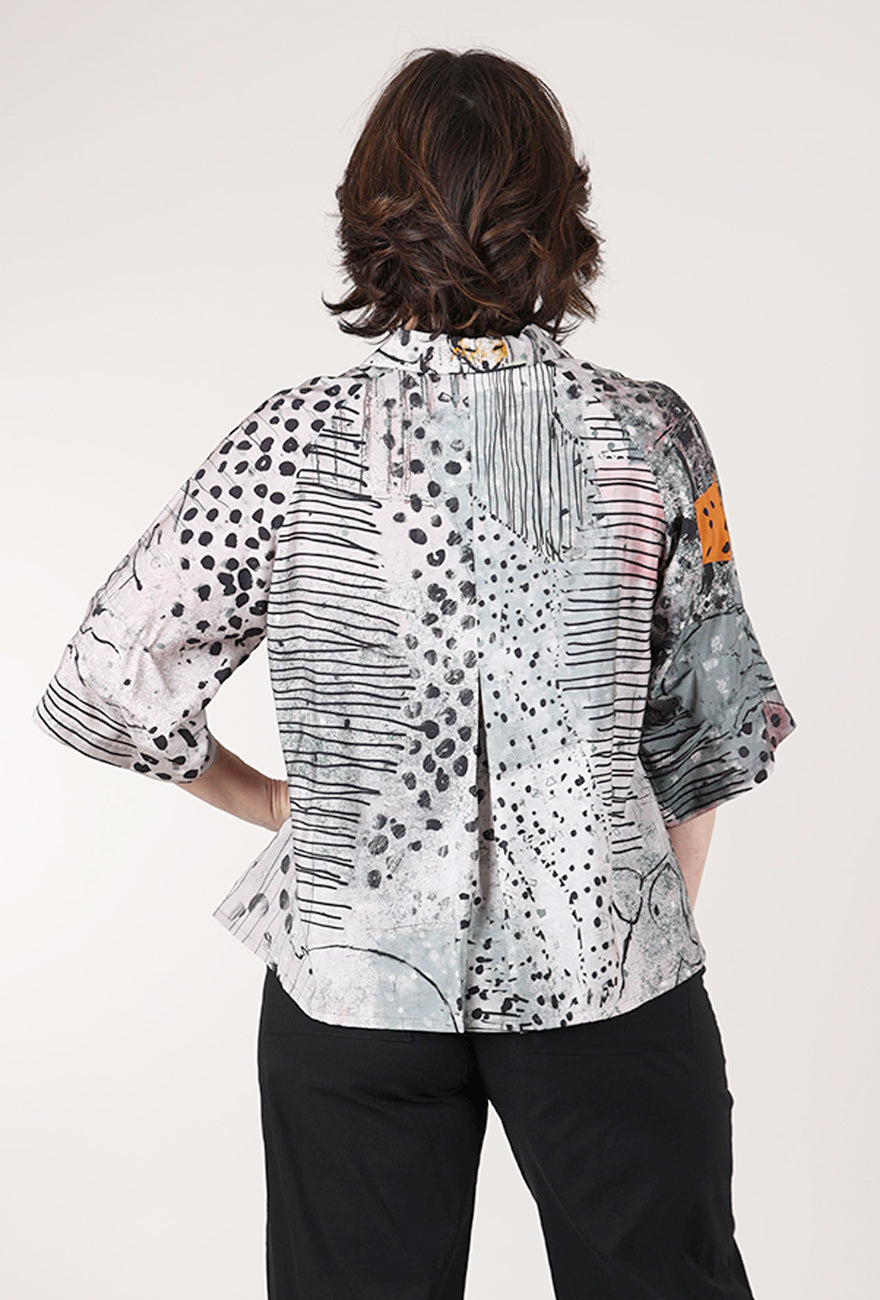 3 Potato Catty Button-Up Swing Shirt, Gray/Orange 