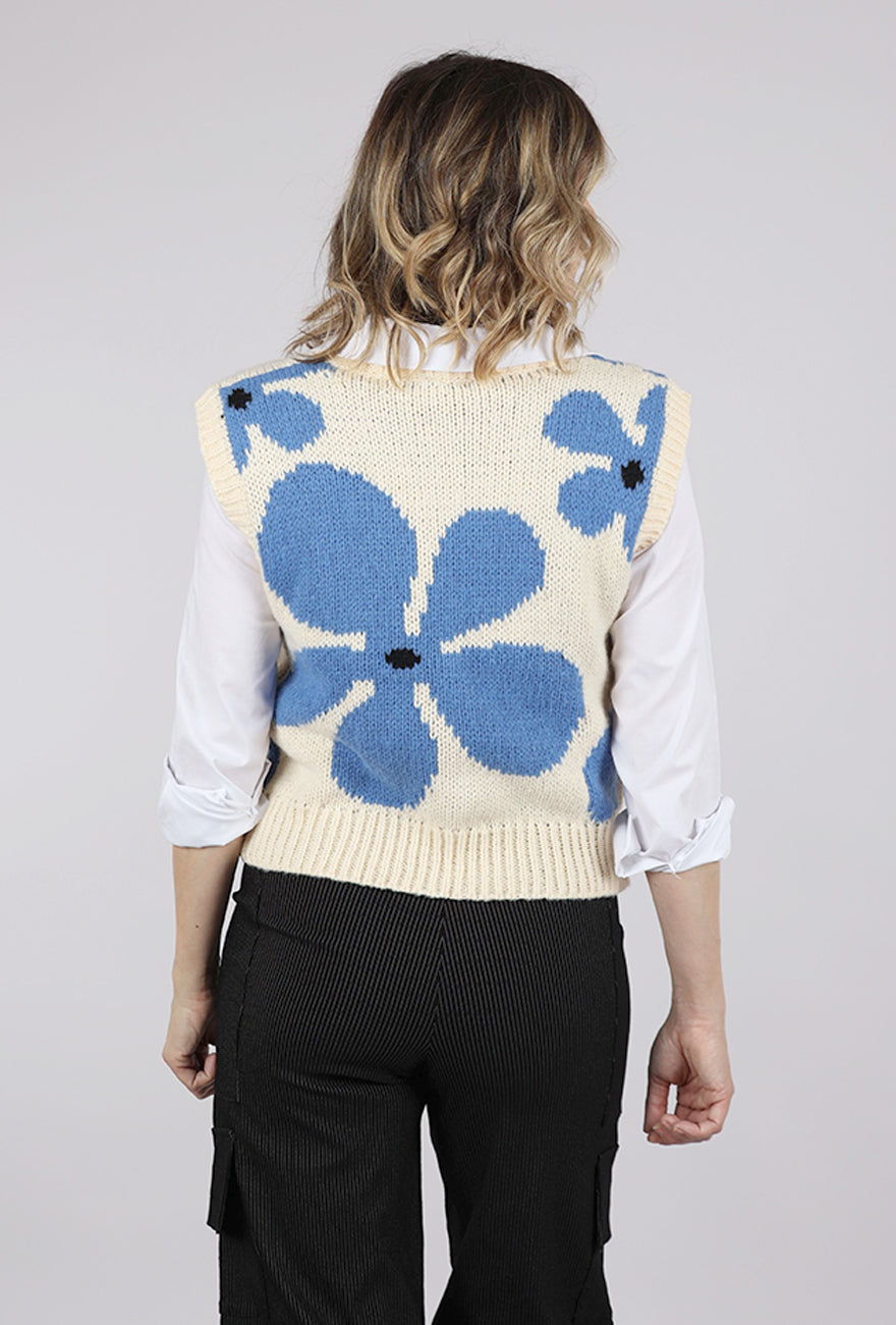 Urban Daizy Floral Knit Vest, Ivory 