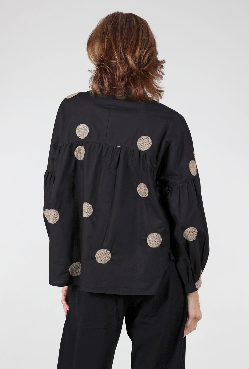 Noen Woven Dot Smock Top, Black/Khaki 