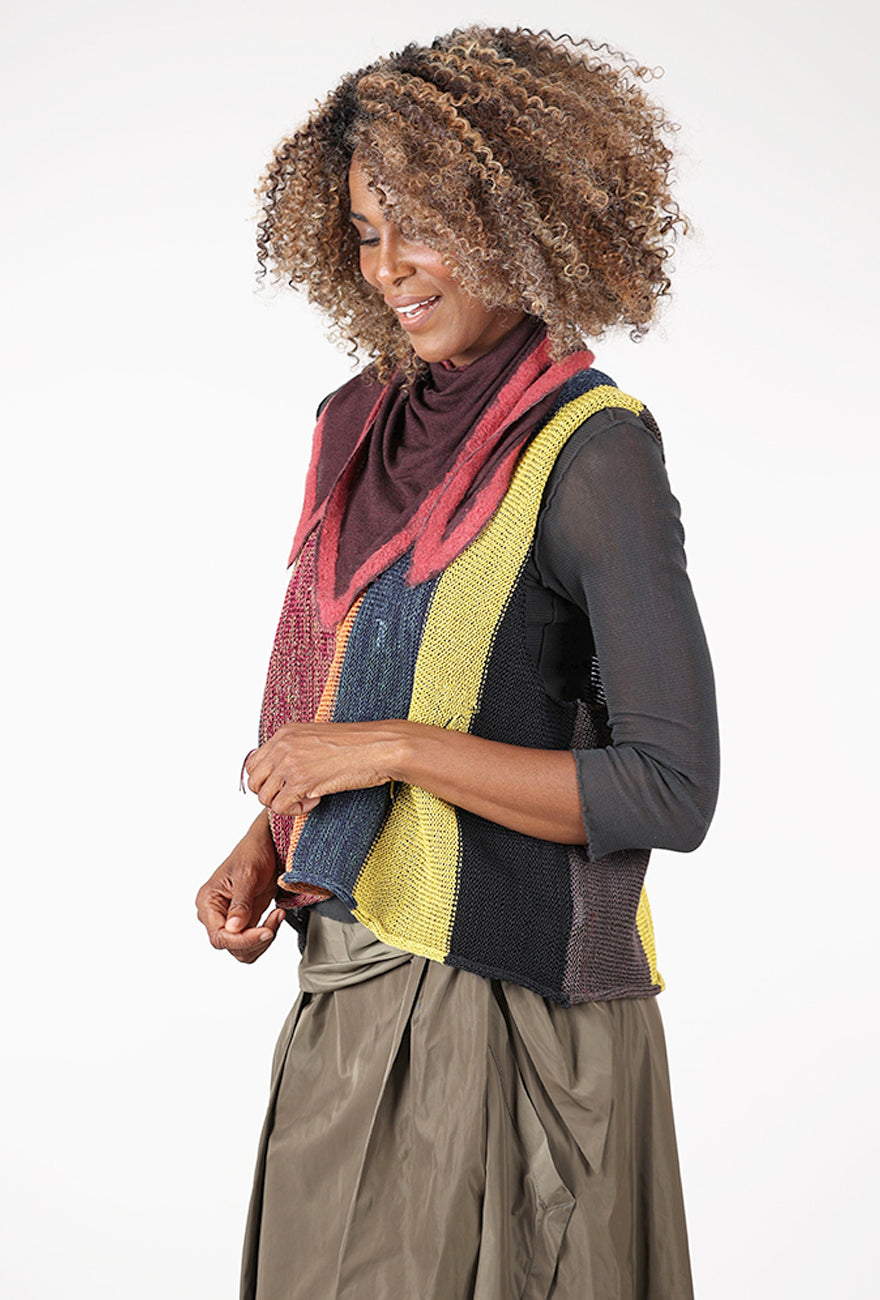 Felted Border Bandana, Ruby/Bark Angle 2