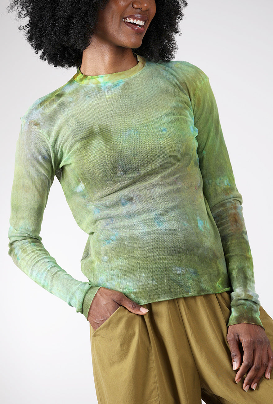 Hand Dyed Mesh Tee, Grass Angle 4