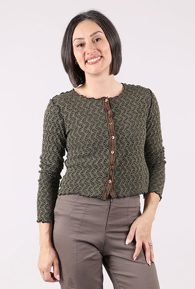 Cut Loose Crochet Trim Crop Cardie, Kelp 