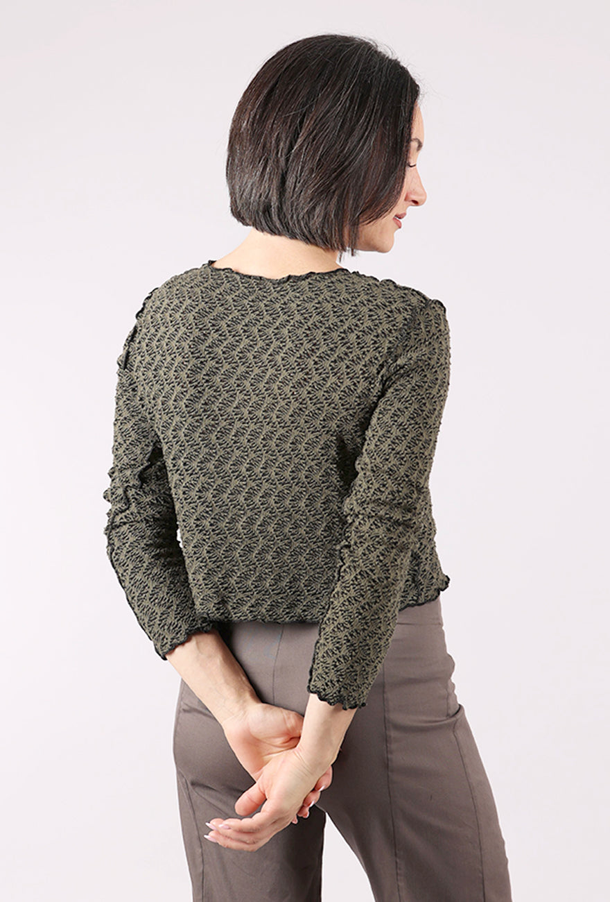 Cut Loose Crochet Trim Crop Cardie, Kelp 