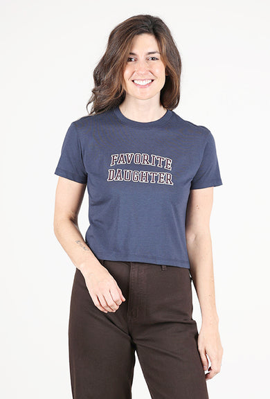 Favorite Daughter Cropped Collegiate Tee, Navy/Burgundy 