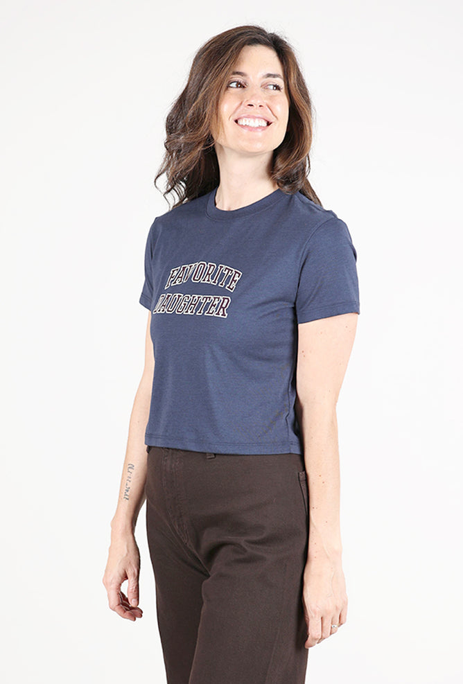 Cropped Collegiate Tee, Navy/Burgundy