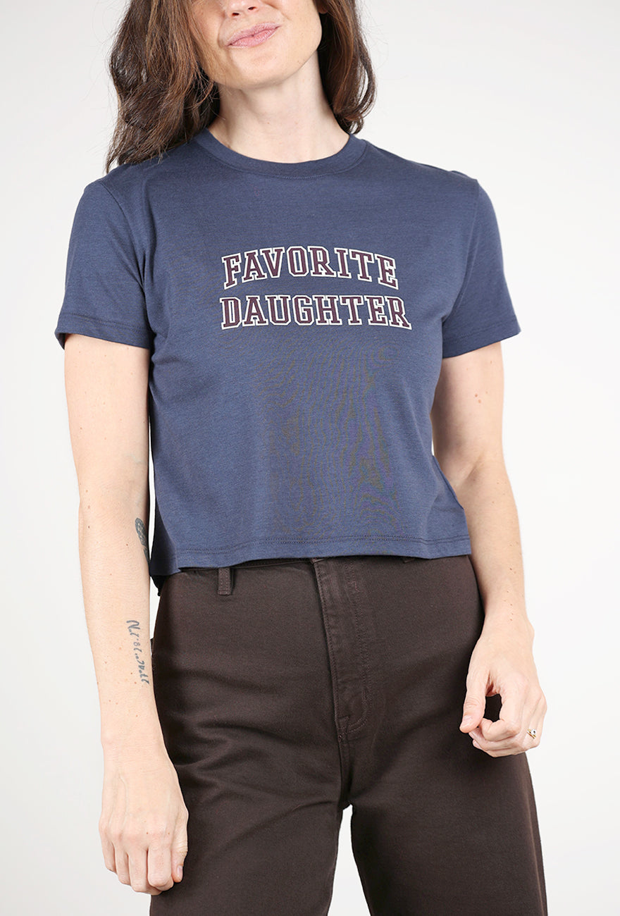 Cropped Collegiate Tee, Navy/Burgundy