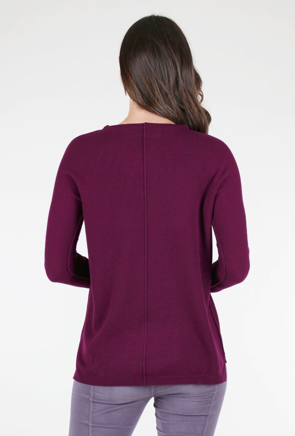 Kinross Cashmere Seamed Easy Cashmere Pullover, Plum 