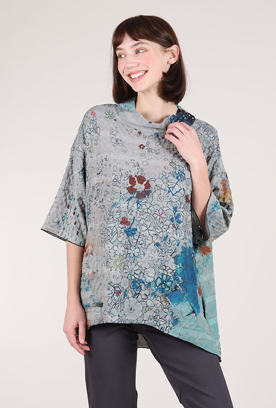 3 Potato Short Mockneck Tunic, Gray/Rust 