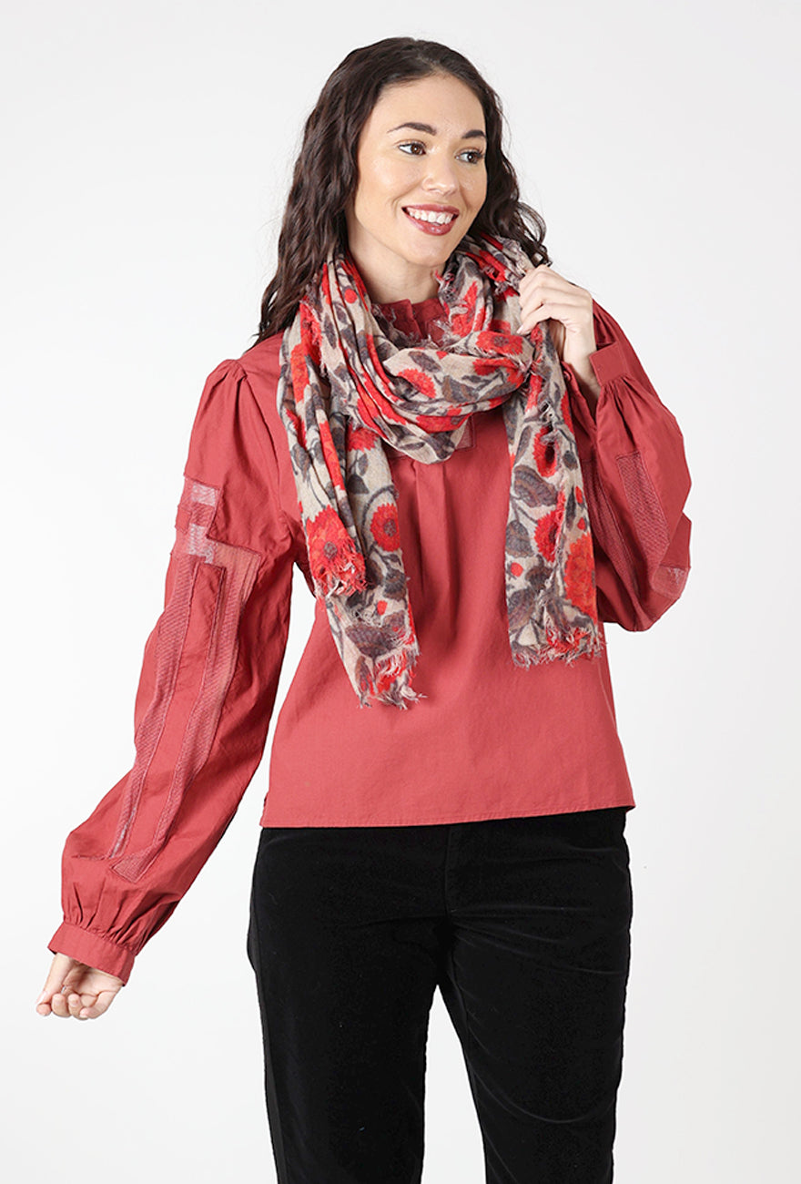 Dolma Benaras Wool Scarf, Beige/Orange 