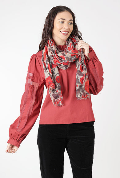 Dolma Benaras Wool Scarf, Beige/Orange 