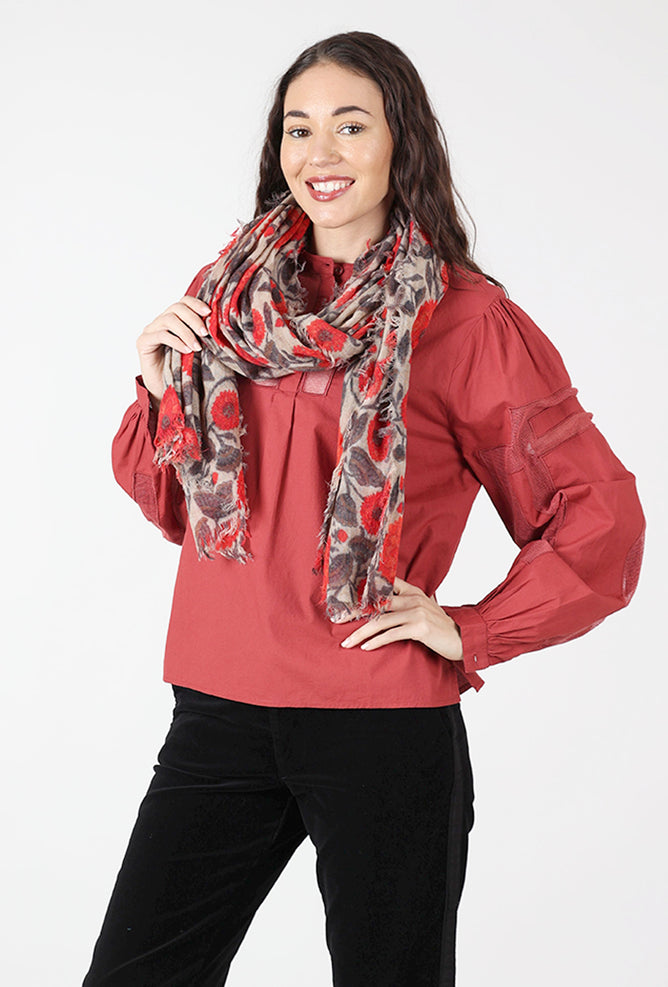 Dolma Benaras Wool Scarf, Beige/Orange 