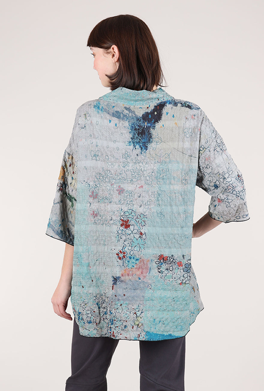3 Potato Short Mockneck Tunic, Gray/Rust 