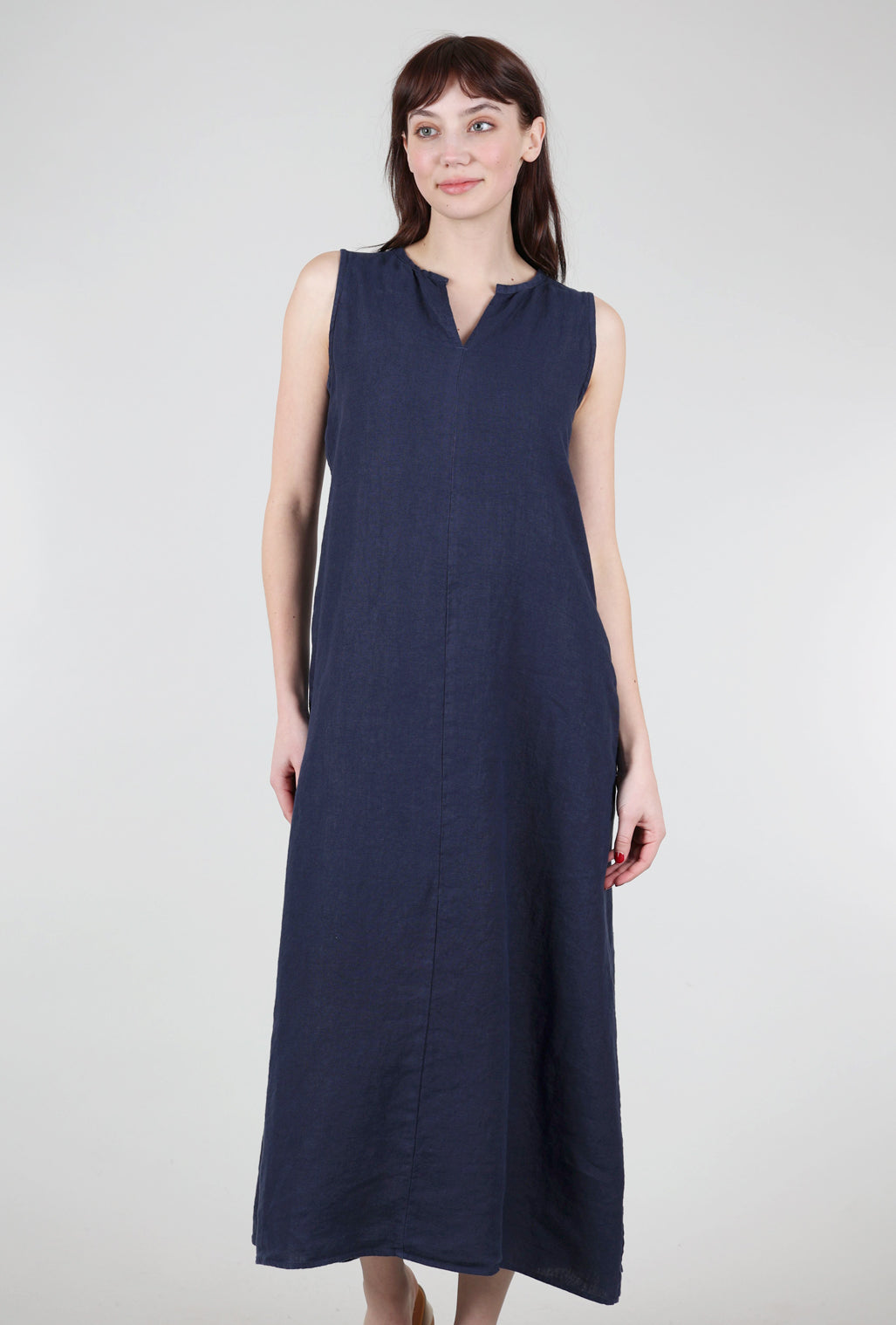 Cut Loose Linen Split-Neck Maxi Dress, Nightsky 