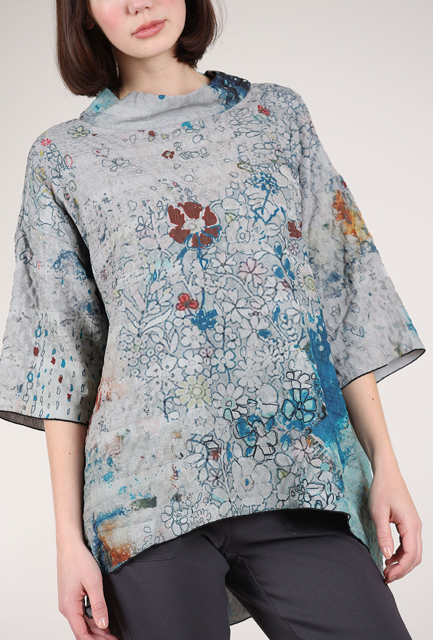 3 Potato Short Mockneck Tunic, Gray/Rust 