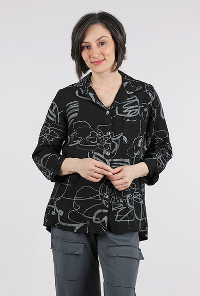 Fenini Linen Print Shirt Jacket, Black 