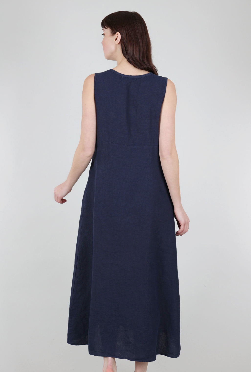 Cut Loose Linen Split-Neck Maxi Dress, Nightsky 