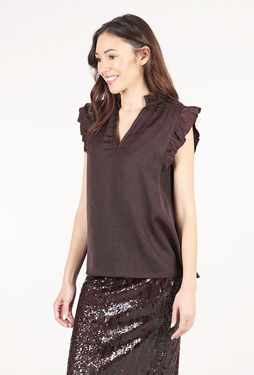 Grade & Gather Sateen Ruffle Top, Chicory 