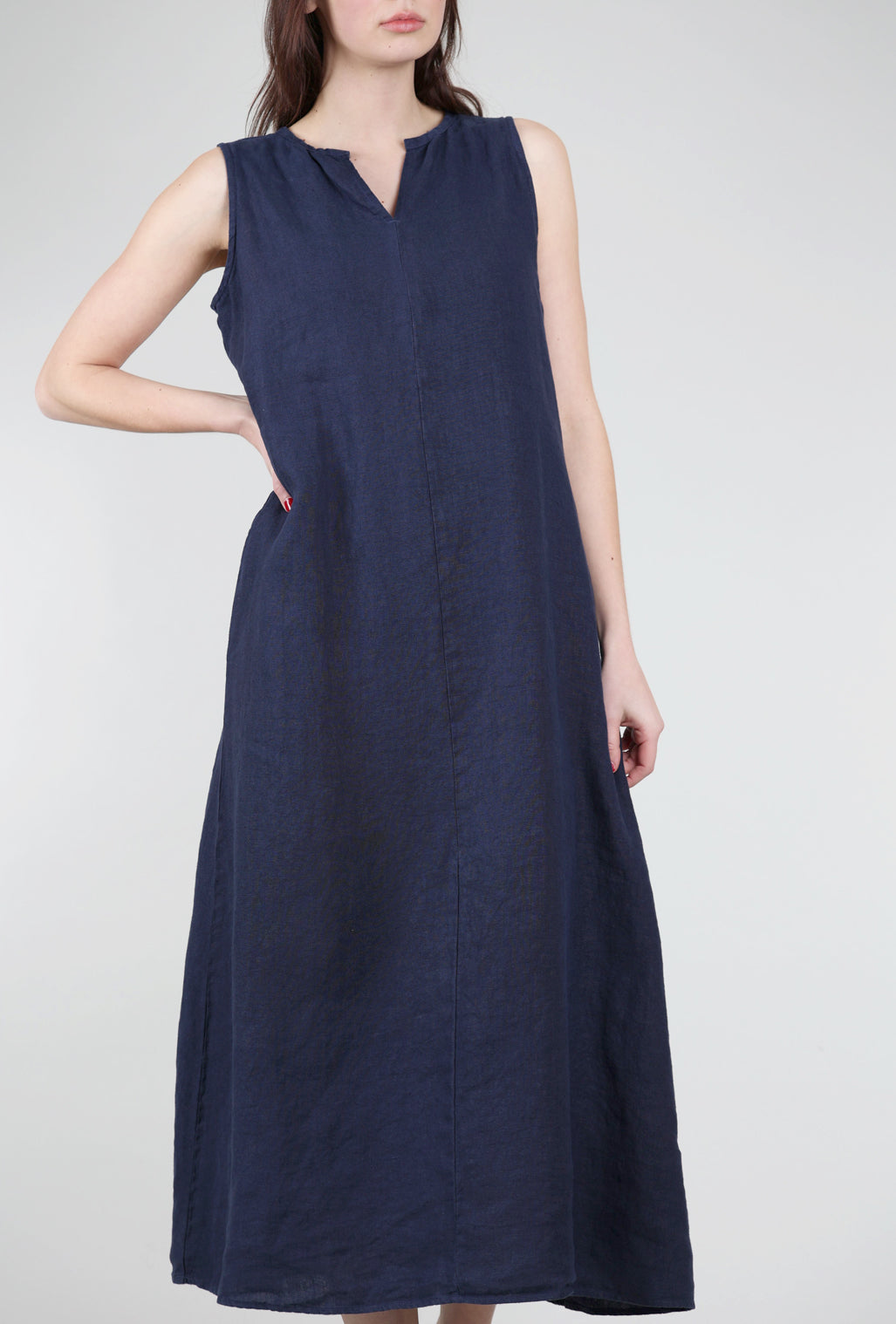 Cut Loose Linen Split-Neck Maxi Dress, Nightsky 