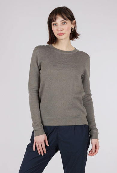 Kinross Cashmere Reversible Crew, Eucalyptus/White 
