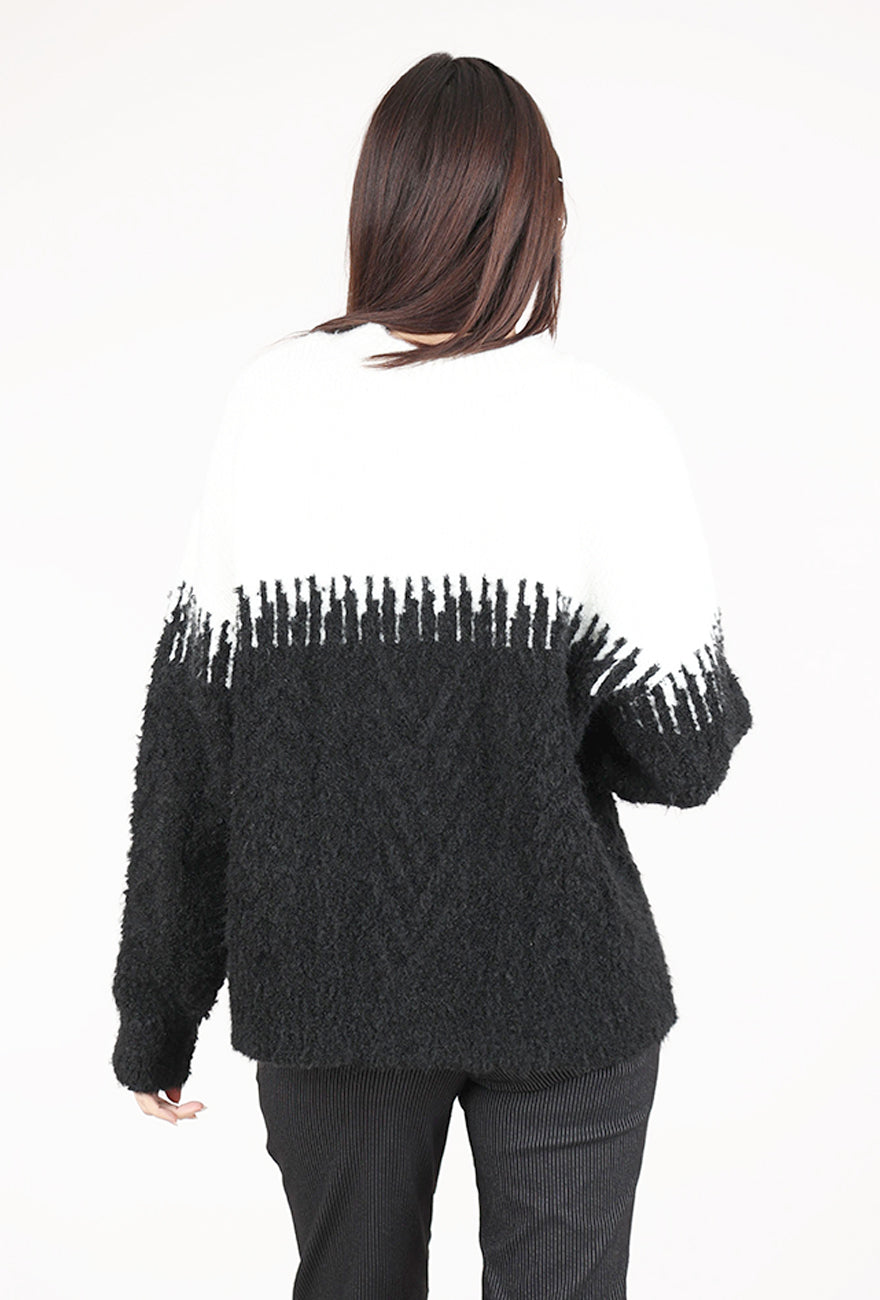 Grade & Gather Yarn Mix Sweater, Black/Ecru 