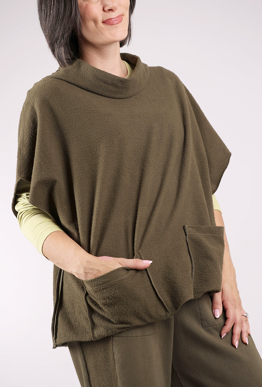 Fenini Fleece Pullover Topper Vest, Olive 