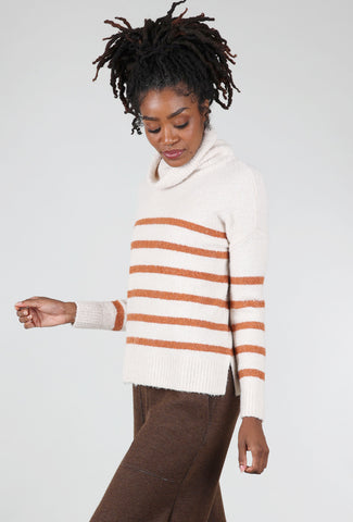 Lilla P Lofted Stripe Tneck Sweater, Snow/Rust 