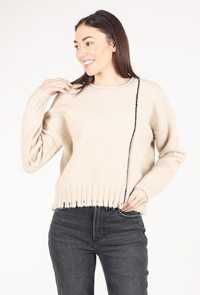 Grade & Gather Distressed Hem Sweater, Greige 