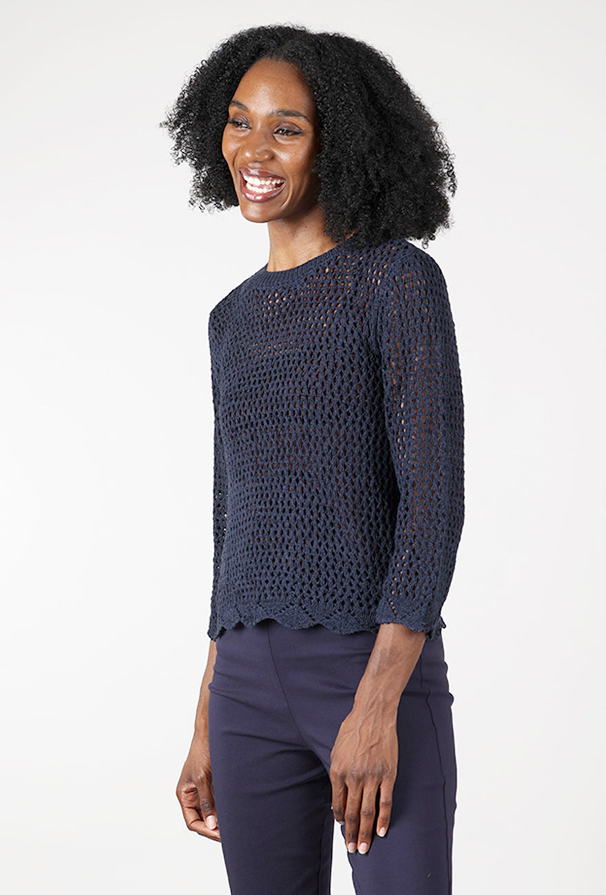 Crochet Summer Sweater, Navy Angle 4