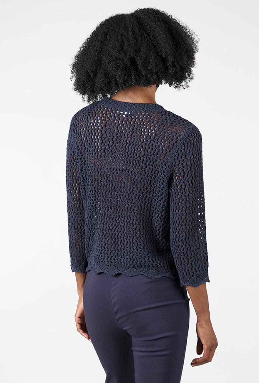 Crochet Summer Sweater, Navy Angle 3