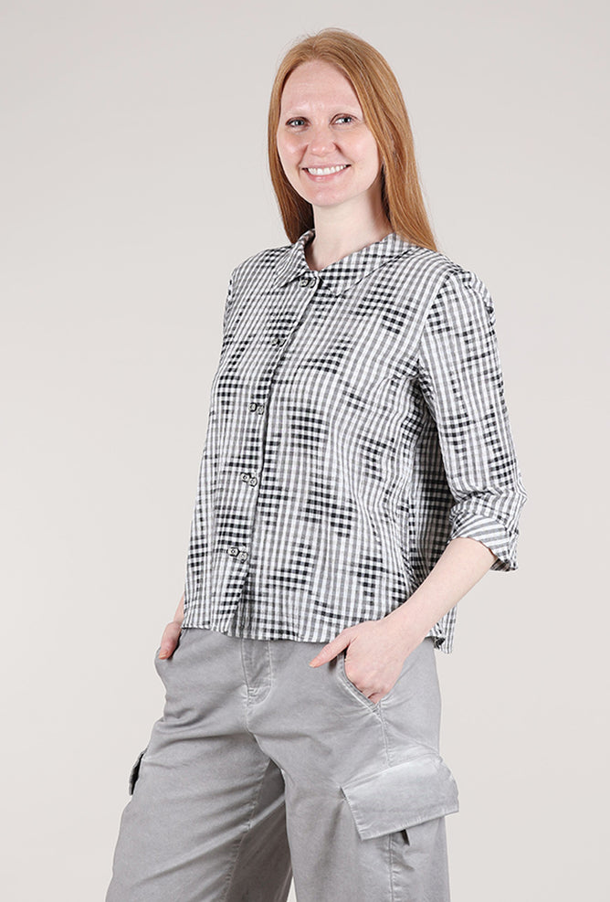 Niche Shadow Plaid Twinbutton Top, Gray 