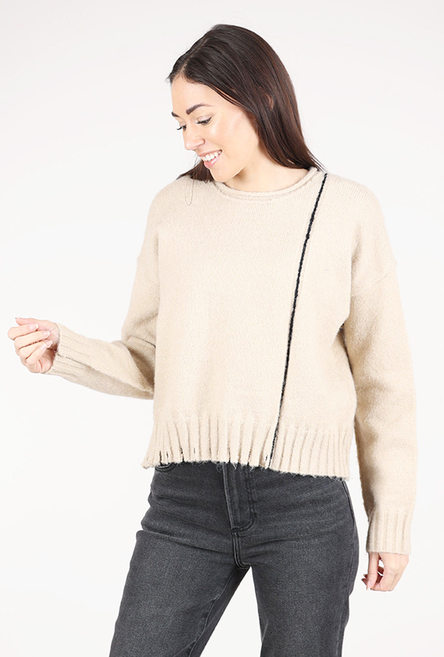 Grade & Gather Distressed Hem Sweater, Greige 