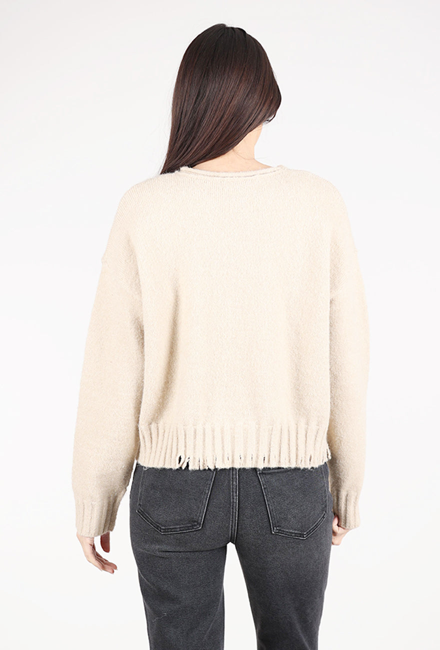 Grade & Gather Distressed Hem Sweater, Greige 