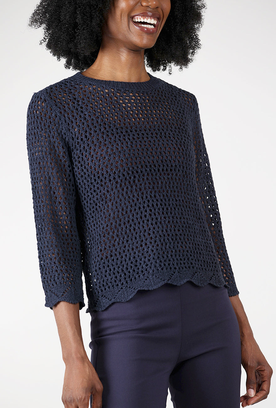 Crochet Summer Sweater, Navy Angle 6