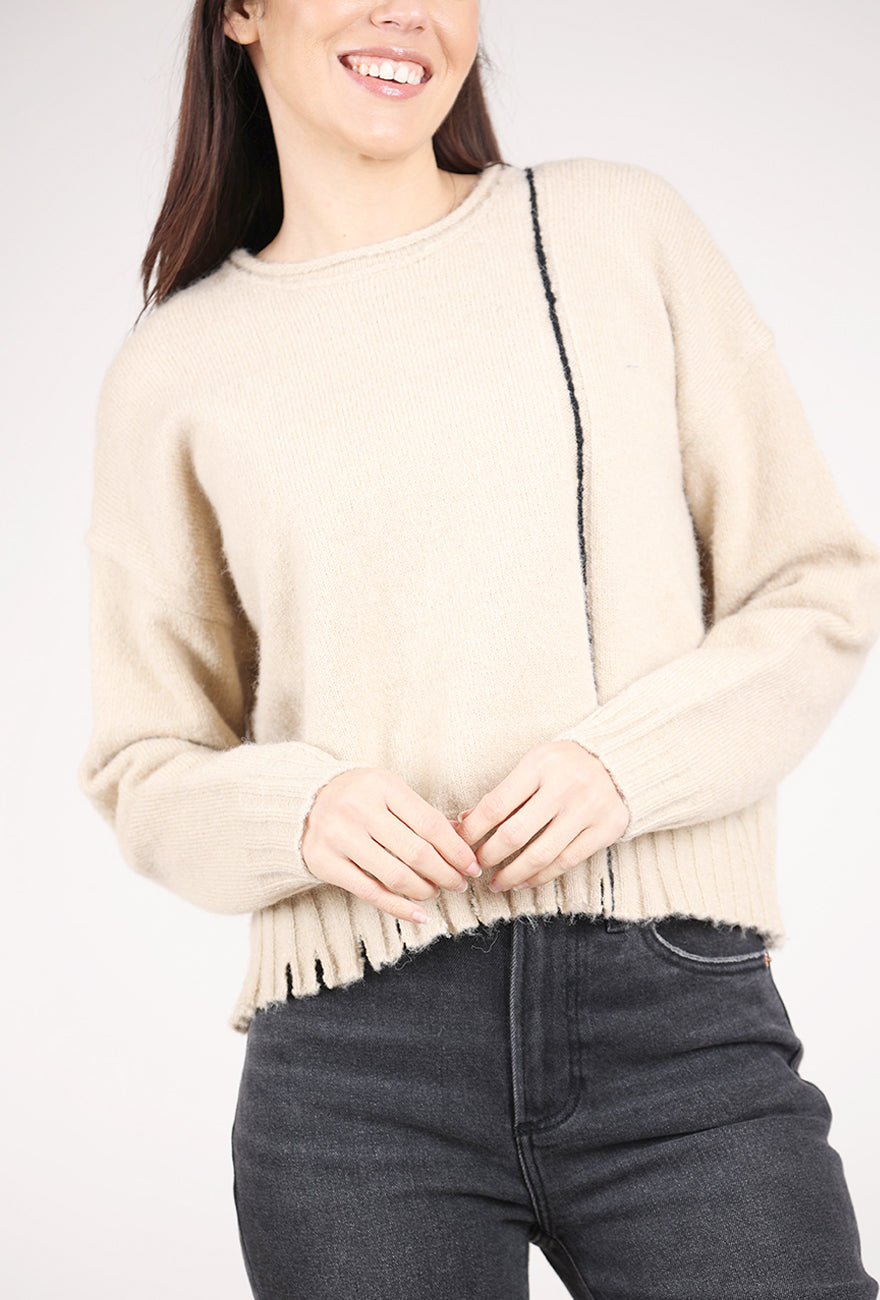 Grade & Gather Distressed Hem Sweater, Greige 