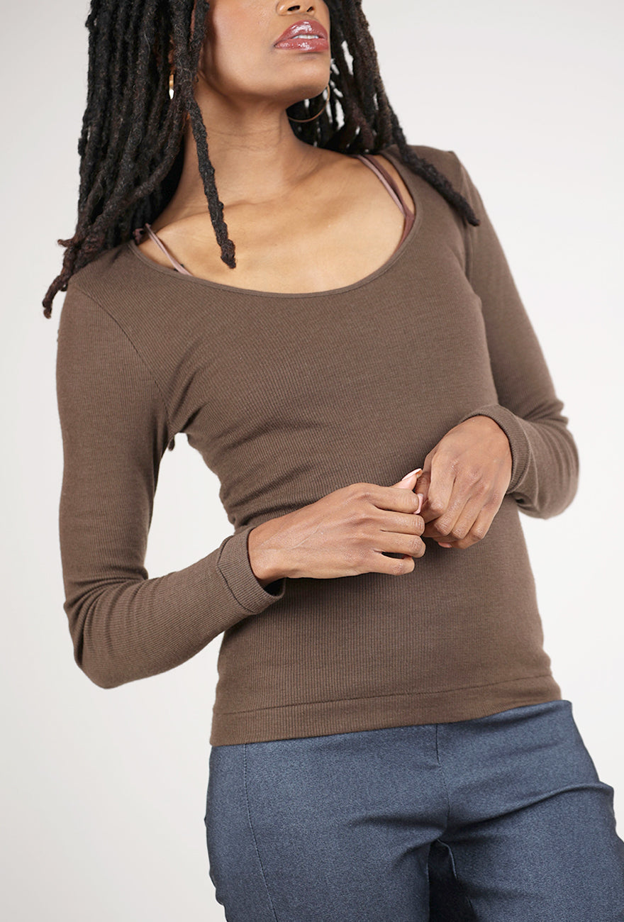 Grisal Malu Dakota U-Neck Top, Nutella 