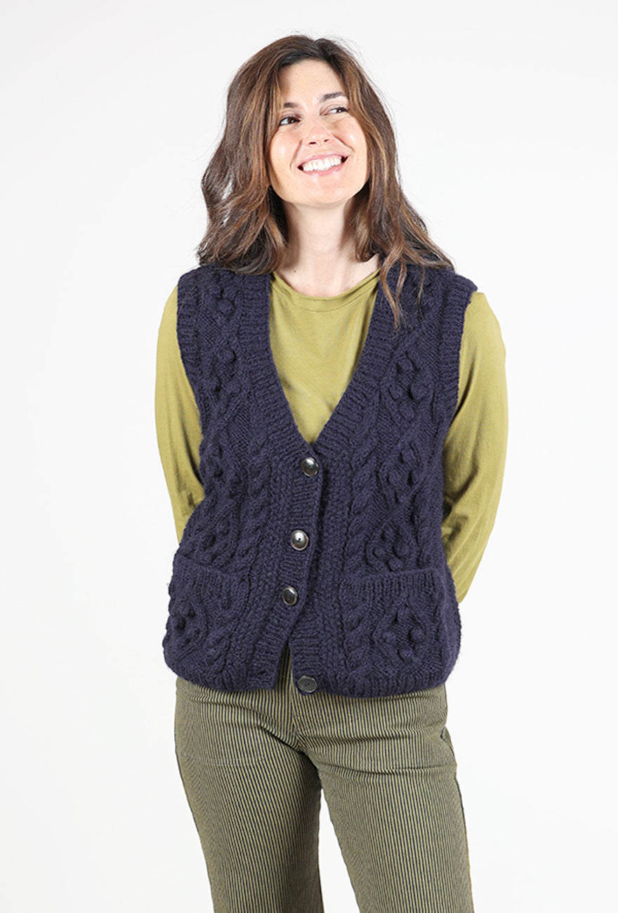 Bibico Bertie Aran Sweater Vest, Navy 