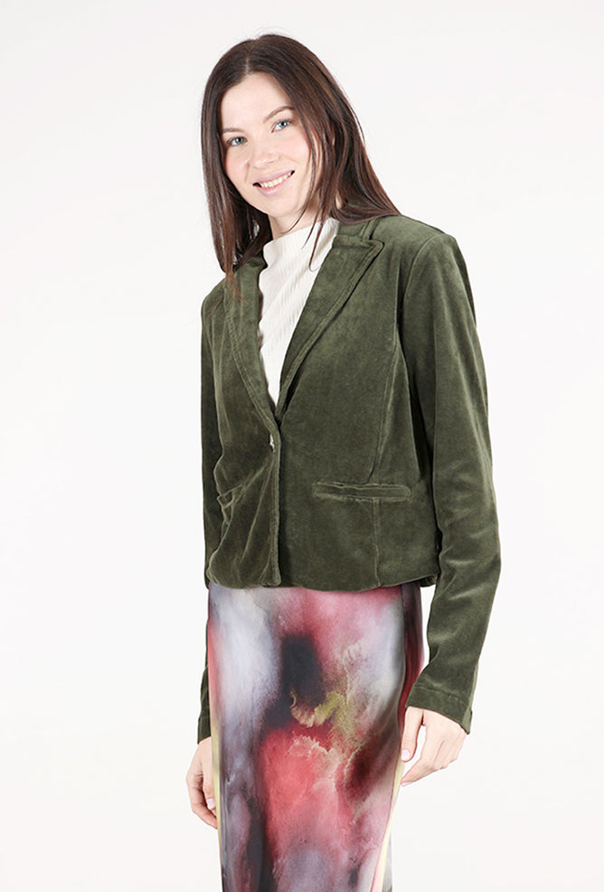 Mododoc Cropped Velour Jacket, Elm Green 
