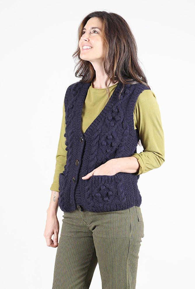 Bertie Aran Sweater Vest, Navy