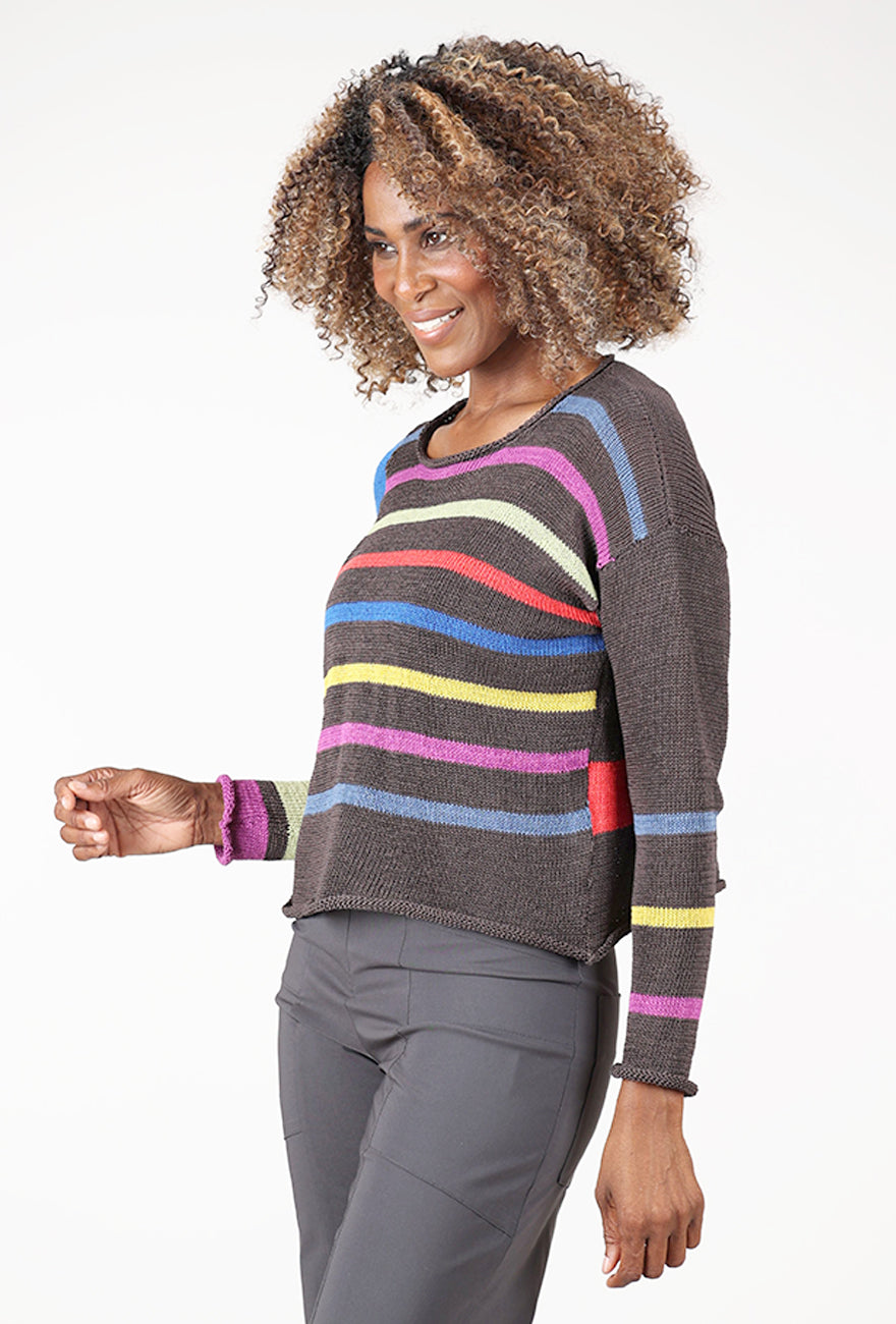 Megan Happy Stripe Sweater, Brown Mix