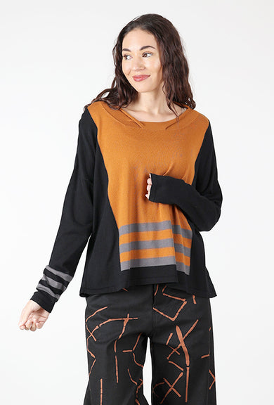 Planet Triple Stripe Crewneck Sweater, Black/Chestnut 