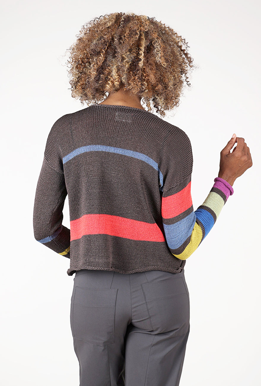 Megan Happy Stripe Sweater, Brown Mix