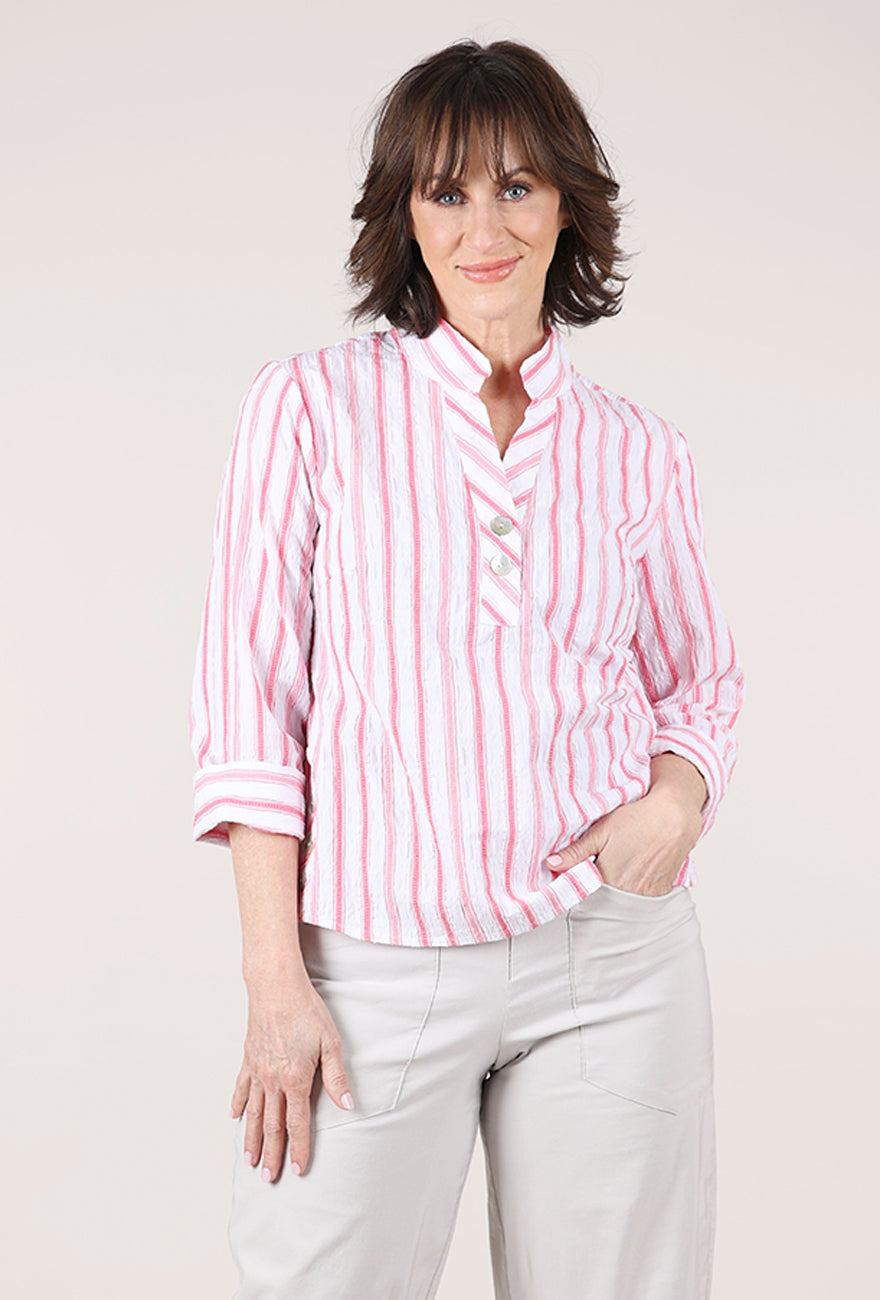 Habitat Hampton Stripe Half Placket Pullover, Coral 