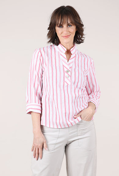 Habitat Hampton Stripe Half Placket Pullover, Coral 