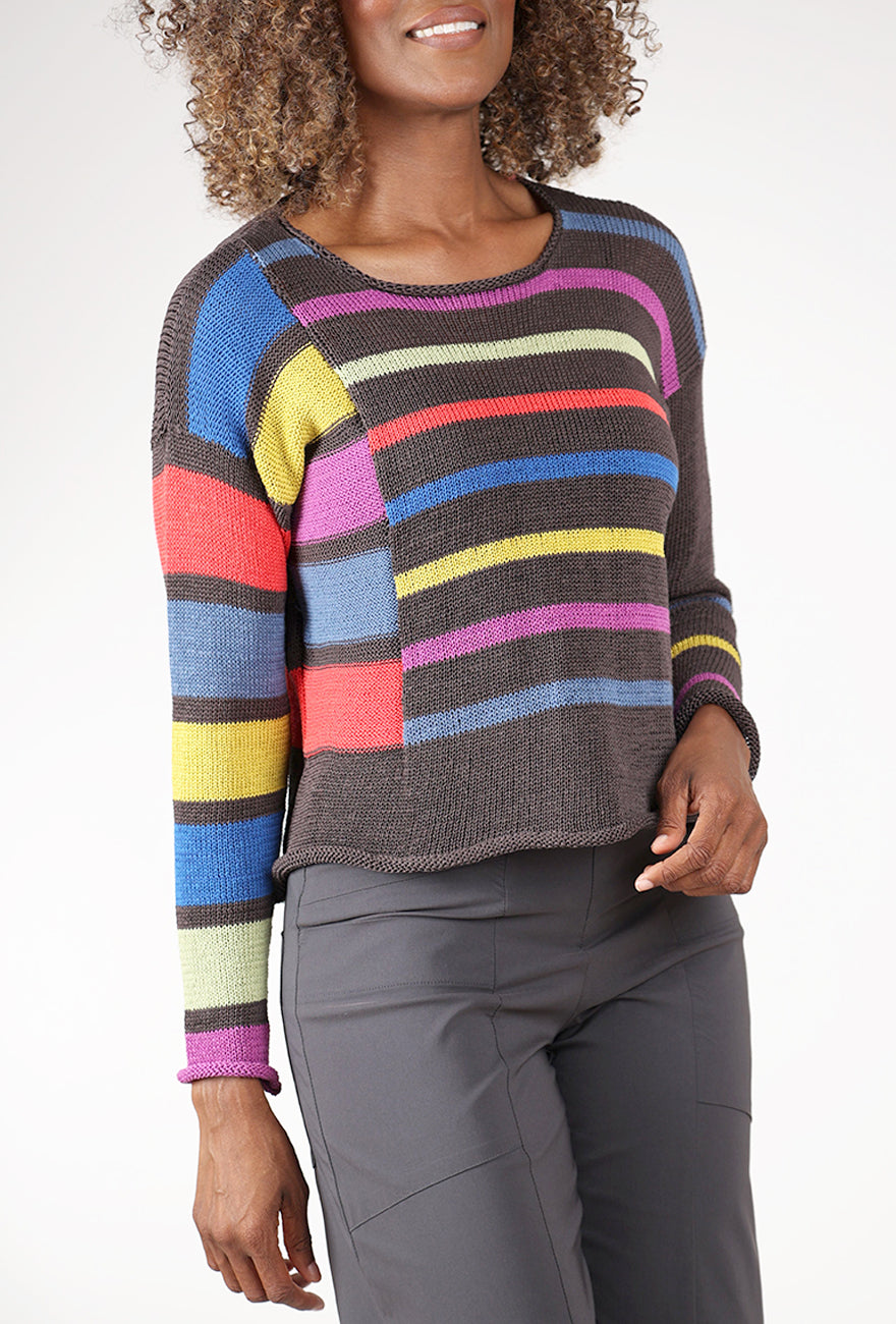 Megan Happy Stripe Sweater, Brown Mix