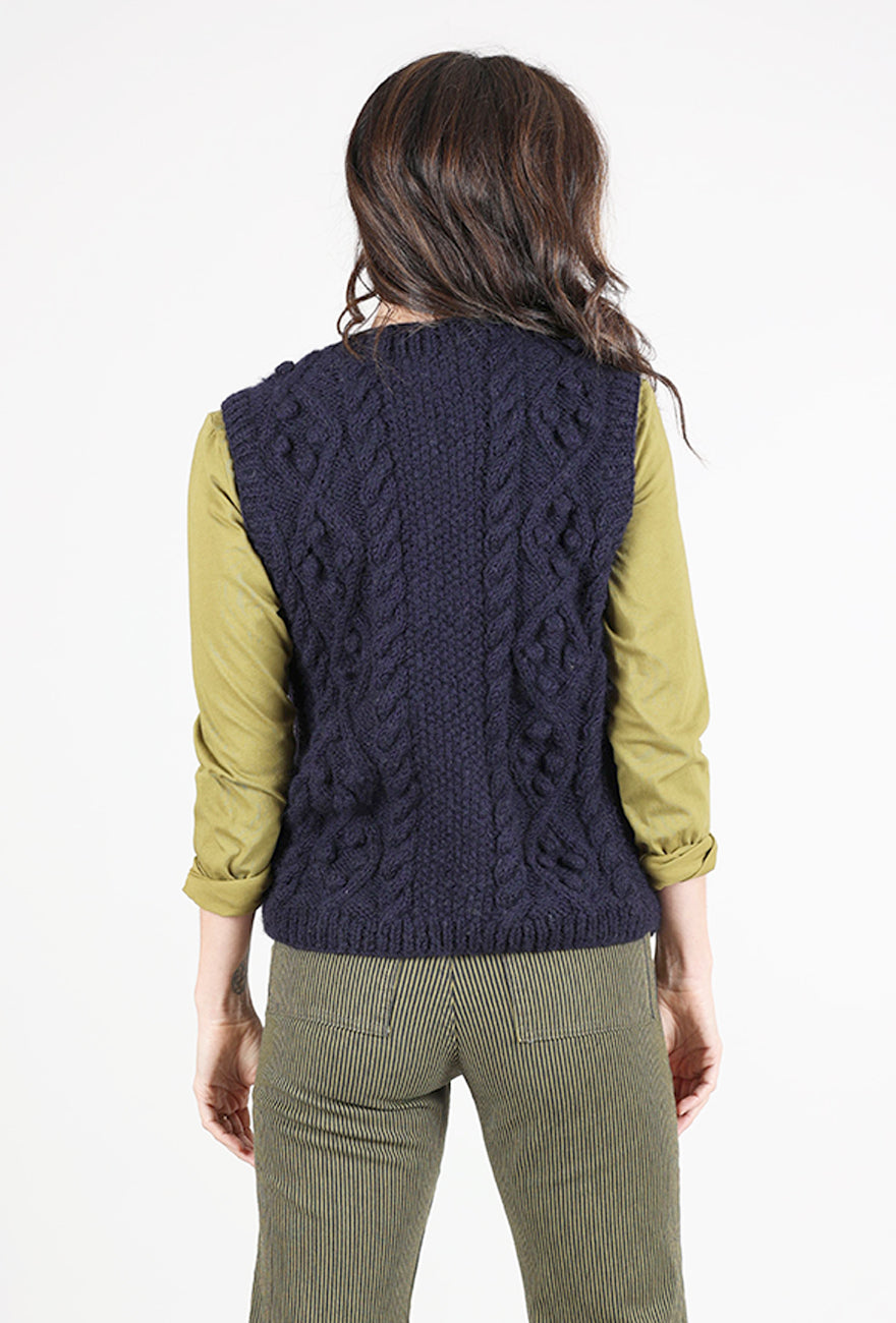 Bibico Bertie Aran Sweater Vest, Navy 