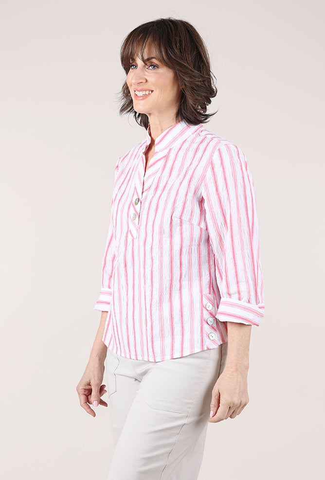 Habitat Hampton Stripe Half Placket Pullover, Coral 