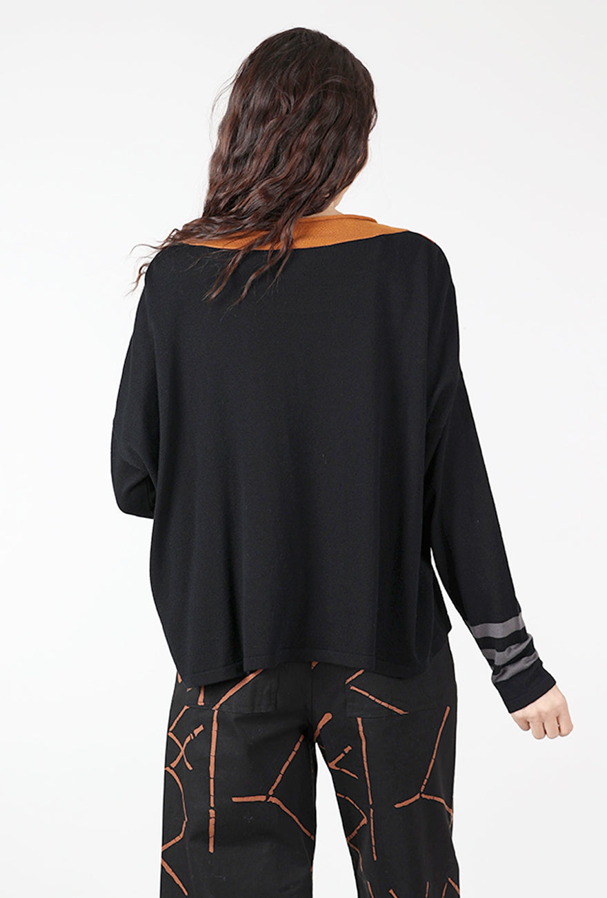 Planet Triple Stripe Crewneck Sweater, Black/Chestnut 