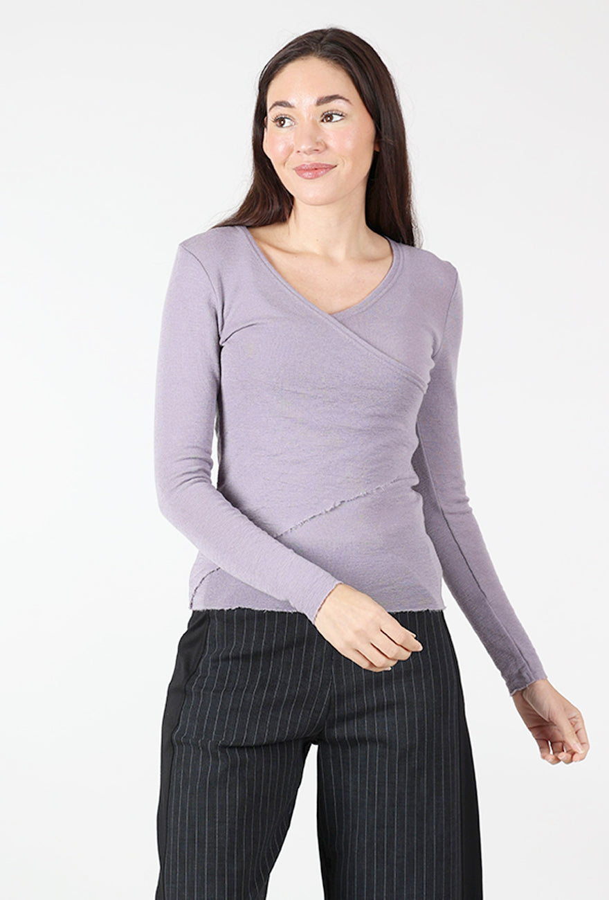 Surplice Wrap Merino Sweater, Lavender