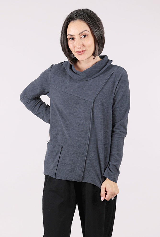 Fenini Fleecey Rollneck Top, Charcoal 
