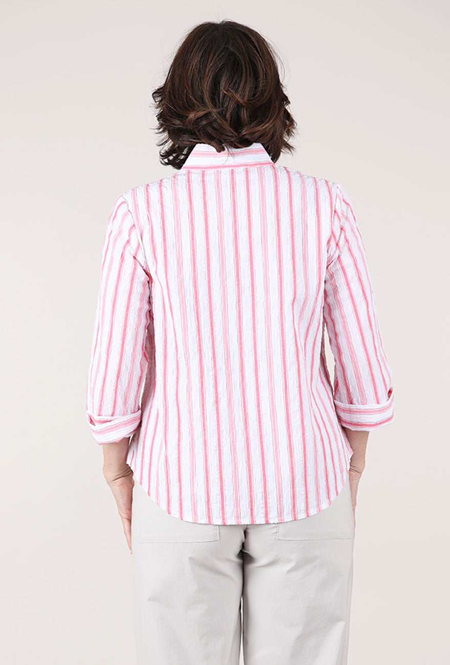 Habitat Hampton Stripe Half Placket Pullover, Coral 
